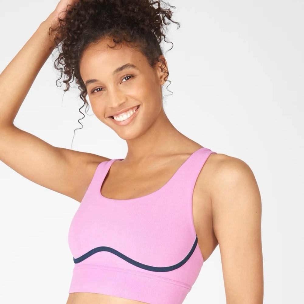 Fabletics Freya SculptKnit Sports Bra in Misty Lilac/Blue Nova Cross-Back XS